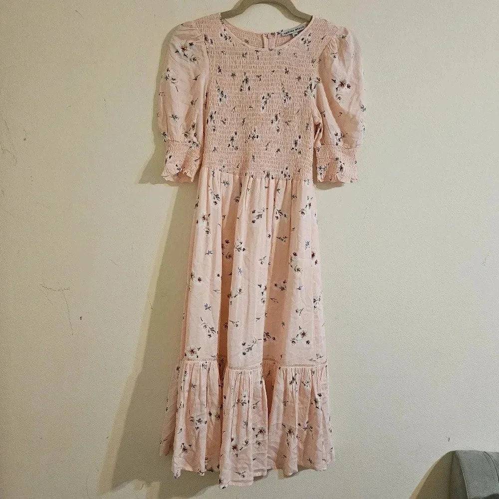 Yakira Bella Smocked Puff Sleeve Long Sleeve Maxi Dress - Blush Floral xs